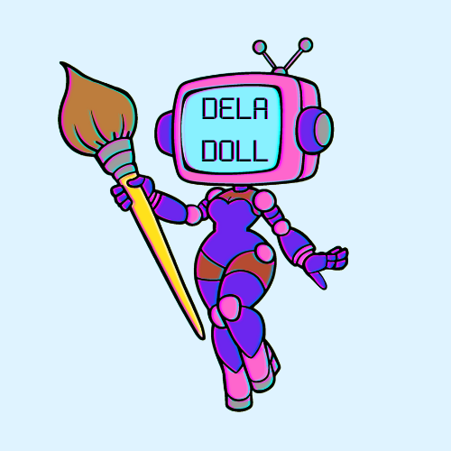 DeLa Doll Logo - Cyborg Woman with TV Head Holding a Large Paintbrush