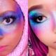 side by side image of a Black woman with colorful makeup on next to an AI generated image of the same makeup look.